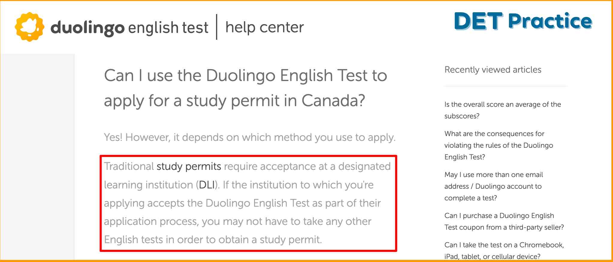 designated learning institution duolingo, det practice, Duolingo Test preparation, duolingo frequently asked questions, study permit