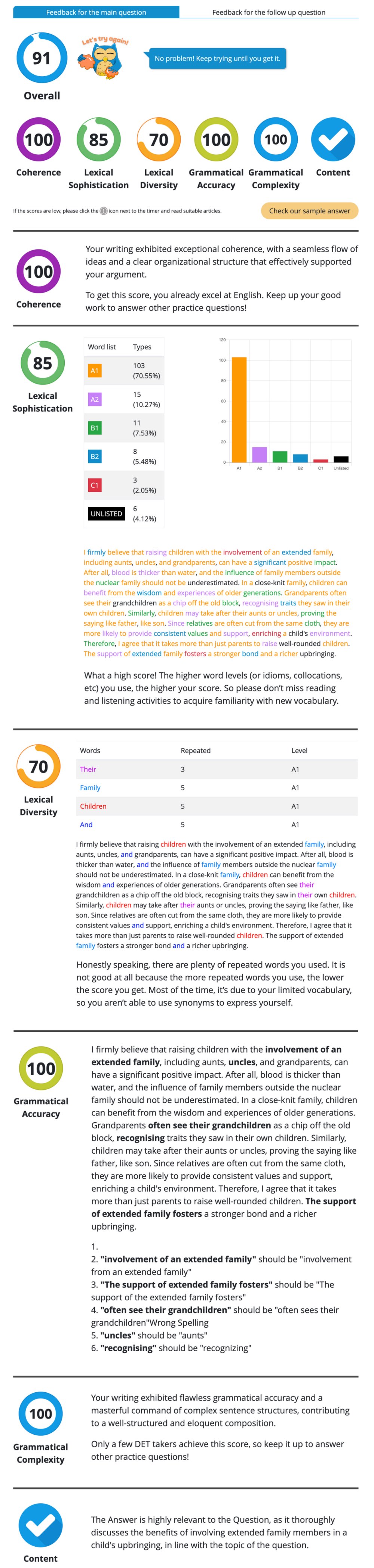 Family DET feedback 1, Duolingo English Test Preparation, DET Practice Platform, DET Ready, DET Preparation Course