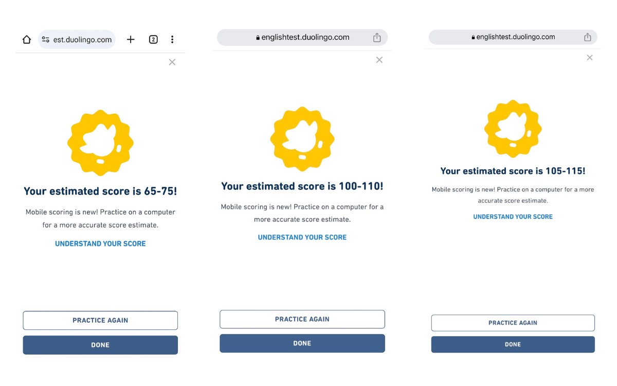 phone version score, det practice platform, Duolingo Test preparation, question types explain