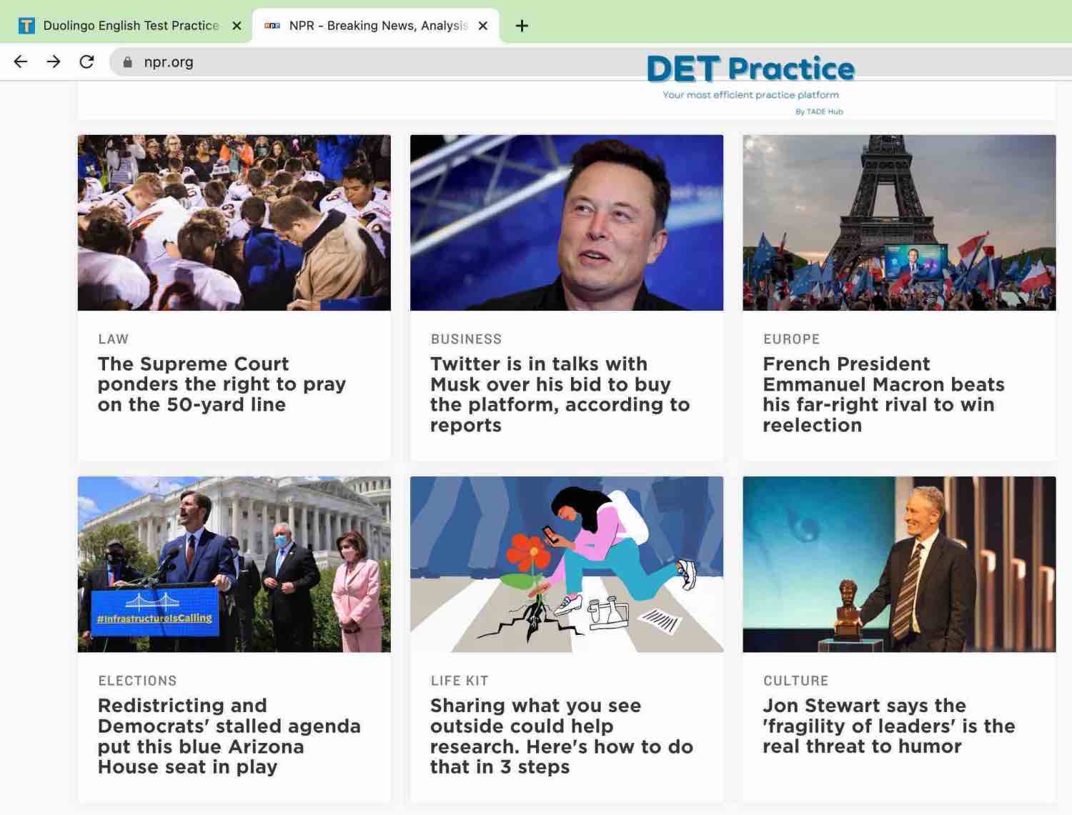 duolingo reading npr, det practice platform, Duolingo Test preparation, reading skills