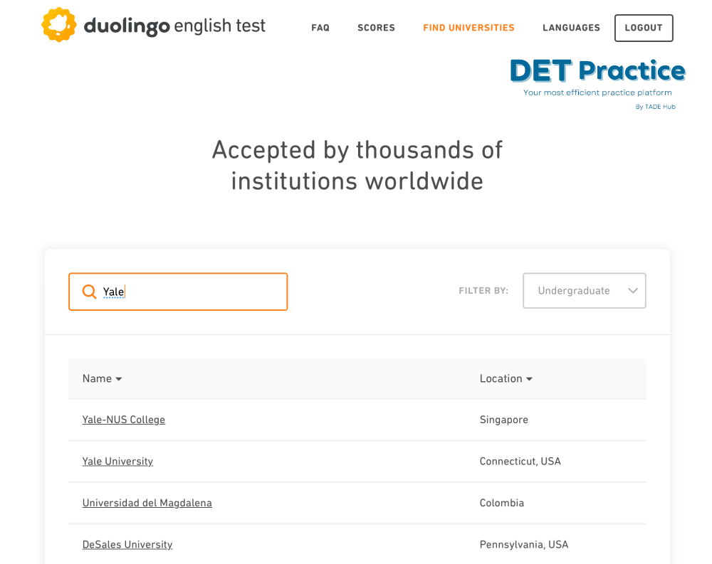 universities accept duolingo test, det practice platform, det English test, Duolingo Test preparation, trusted English certificate