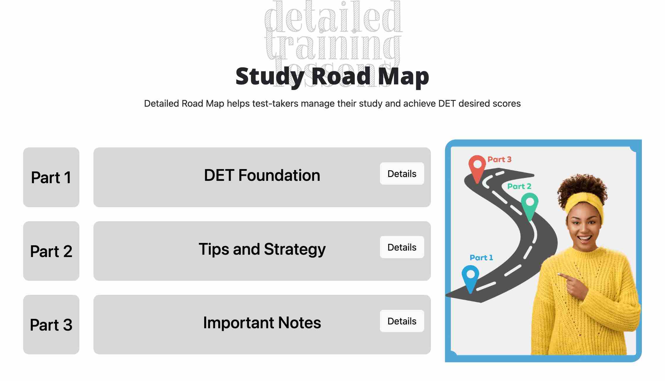 DET study road map, Duolingo English Test, DET Practice Platform, DET Preparation Course, DET on demand course