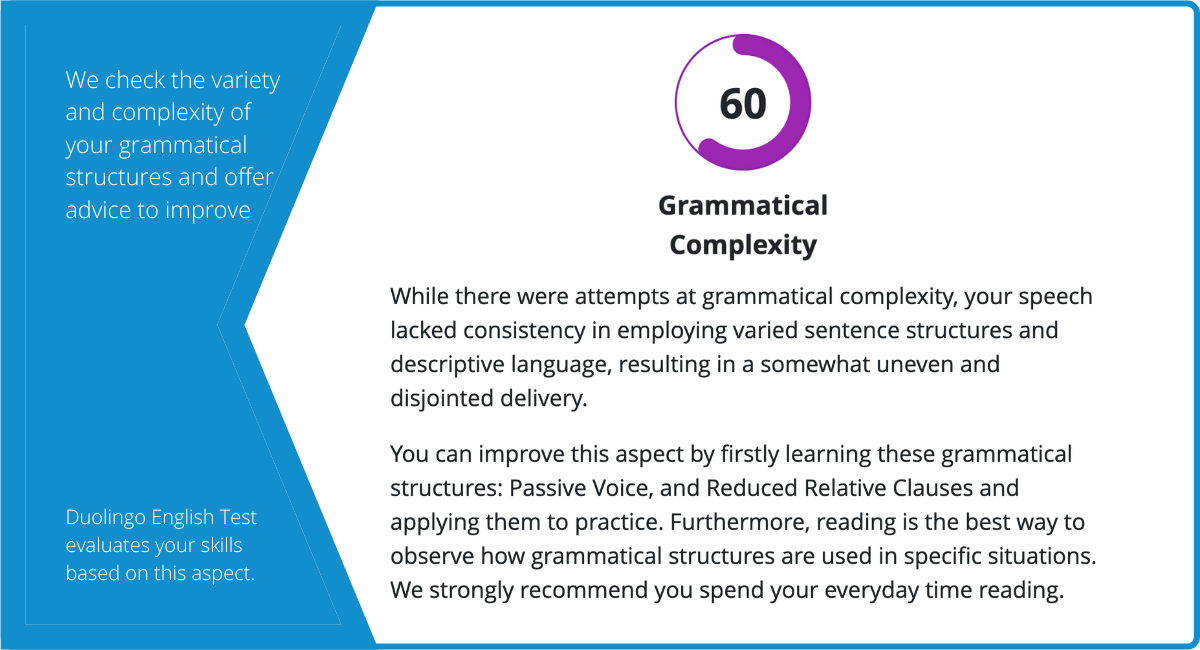 5 Grammatical Complexity DET grading, duolingo English test, DET Practice Platform, det ready, det ready practice