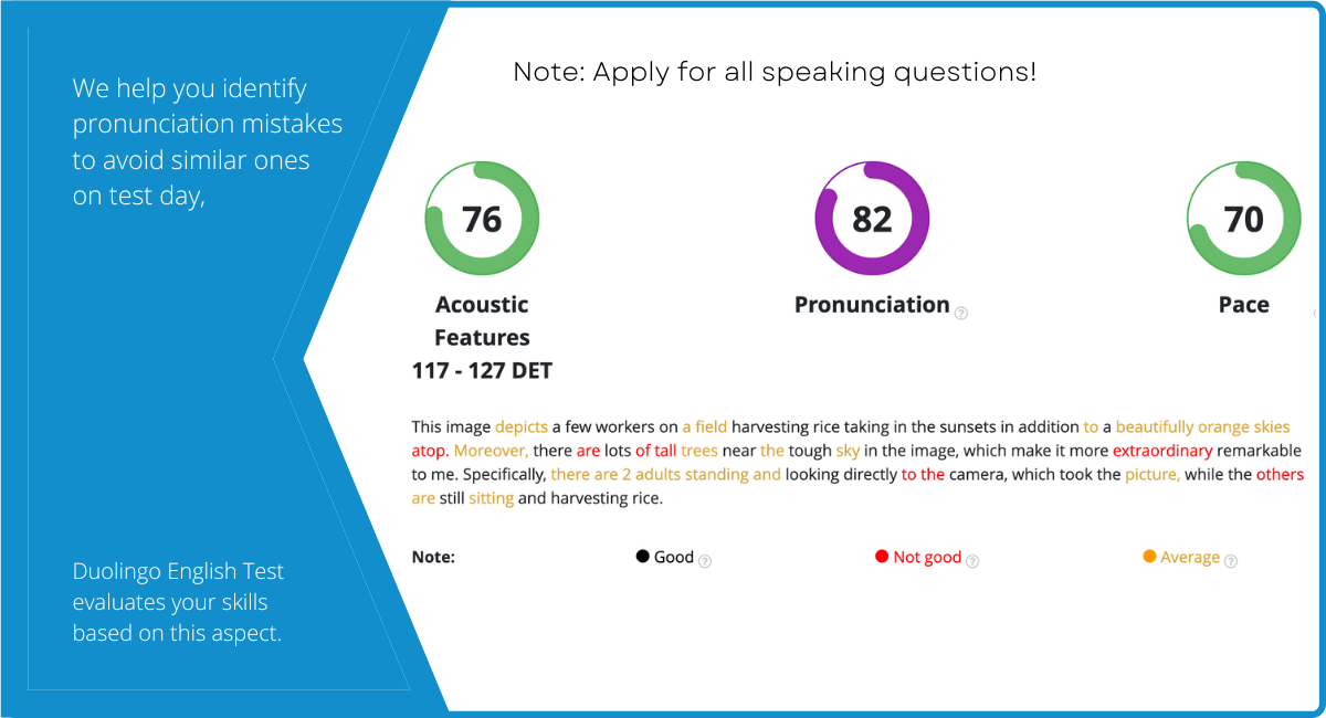 8 Pronunciation DET grading, duolingo English test, DET Practice Platform, det ready, det ready practice