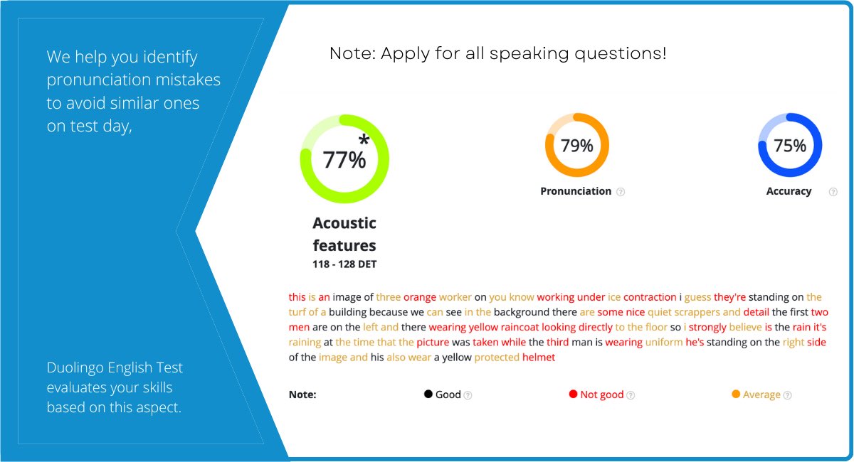 Duolingo English Test acoustic features, det practice platform, Duolingo Test preparation, duolingo test grading elements, duolingo test pronunciation