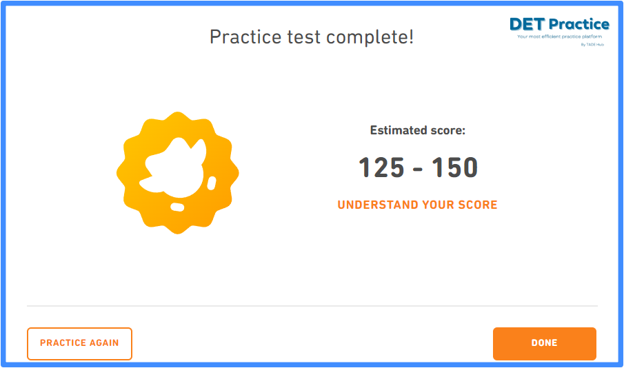 duolingo practice estimated scores, Duolingo English Test, DET Practice Platform, DET sub scores, DET Preparation course