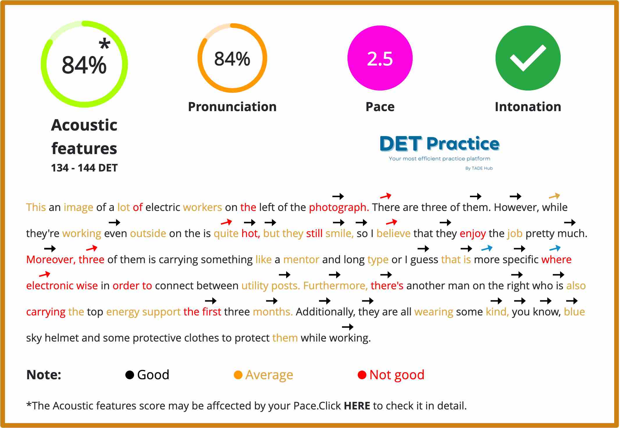 acoustic features feedback, det practice platform, Duolingo Test preparation, duolingo instant feedback