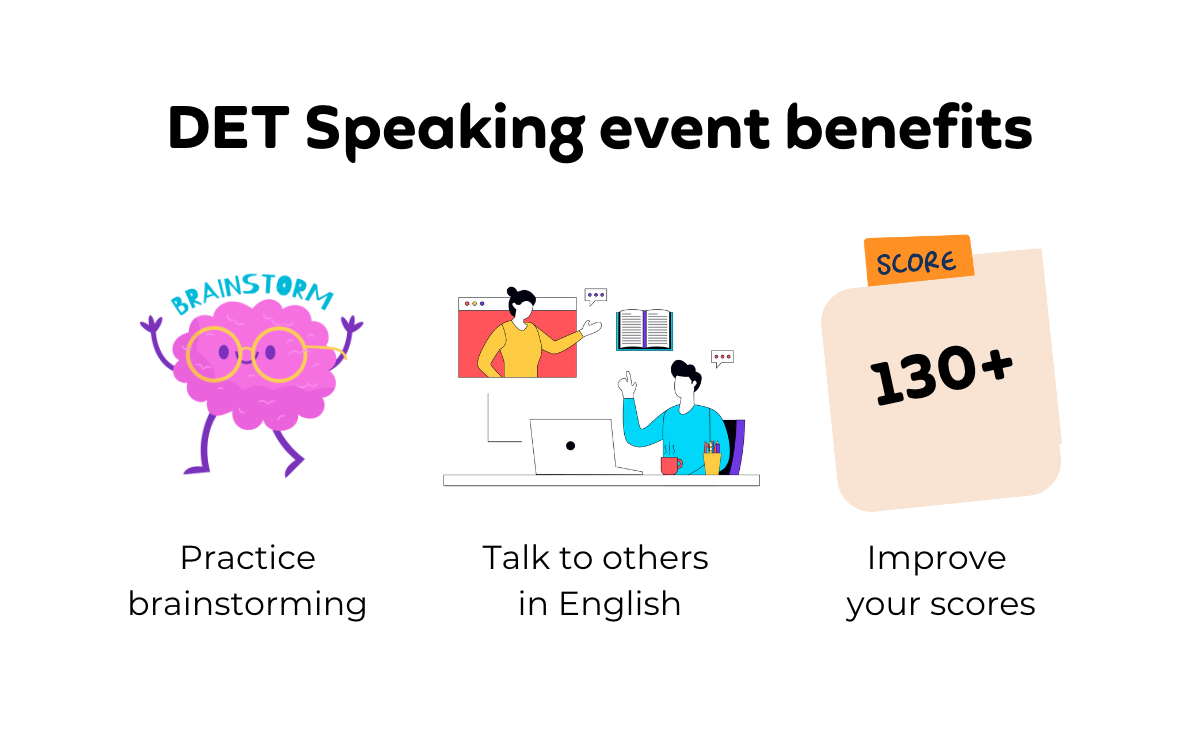 DET speaking event benefits, DET Practice Platform, DET Ready, Duolingo English Test, DET Preparation course