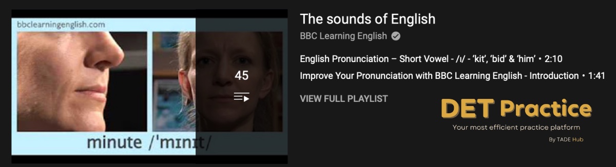 The sounds of English from BBC Pronunciation, duolingo English test, det ready, det ready practice, duolingo practice platform