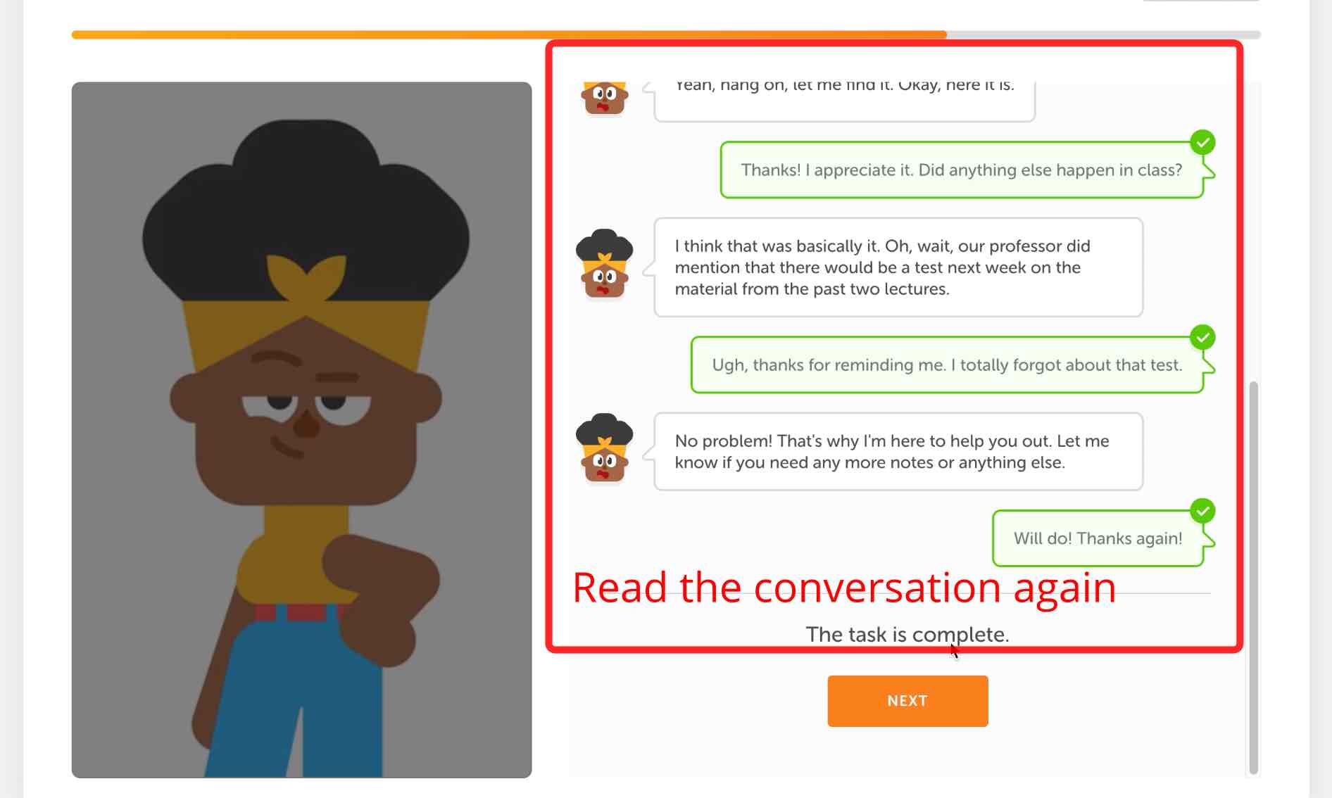 Read the conversation, Duolingo English Test, DET Practice Platform, DET Ready, Interactive Listening