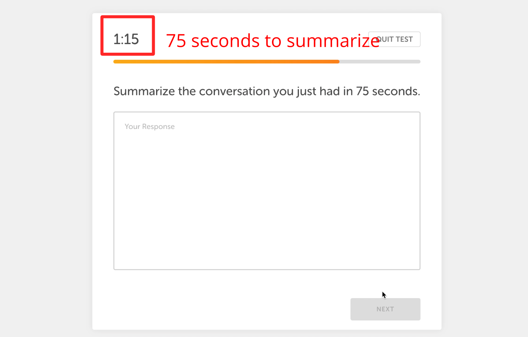 Write concise summary, Duolingo English Test, DET Practice Platform, DET Ready, Interactive Listening