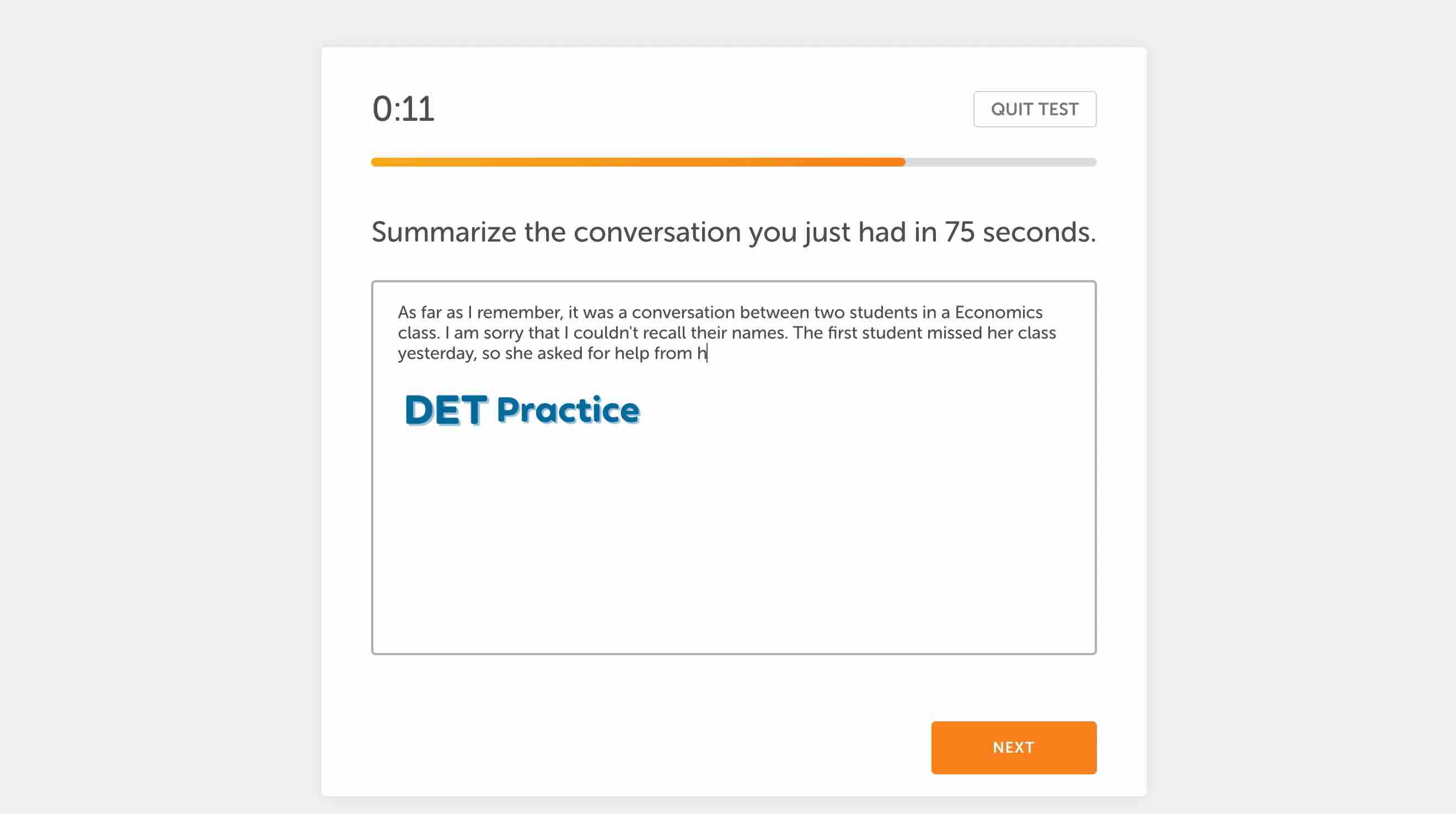 DET Summarise the conversation, DET Practice Platform, Duolingo English Test, DET Preparation course, DET Ready