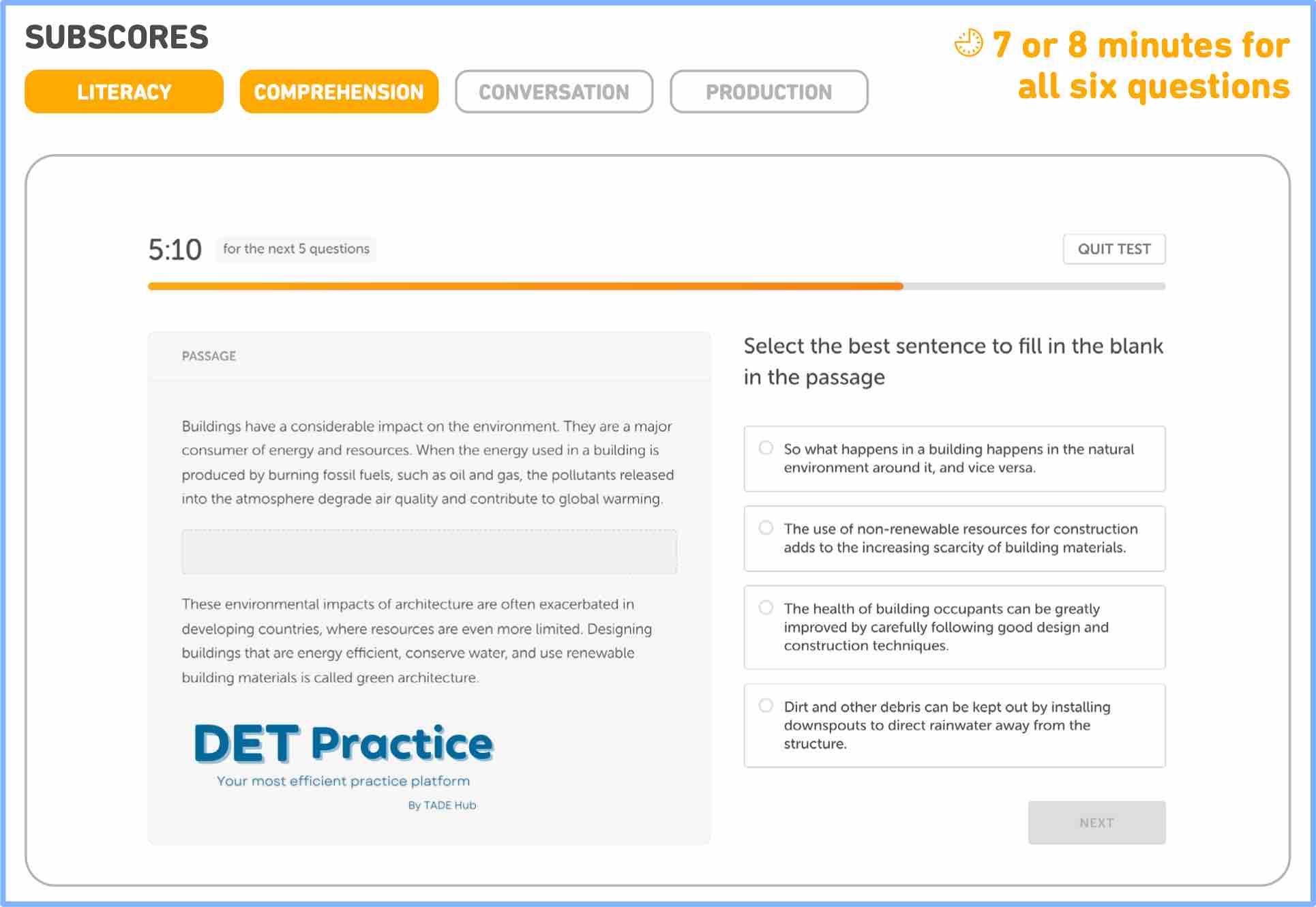 Duolingo Interactive reading 2, Duolingo Test preparation, DET platform, duolingo question types, DET Practice platform