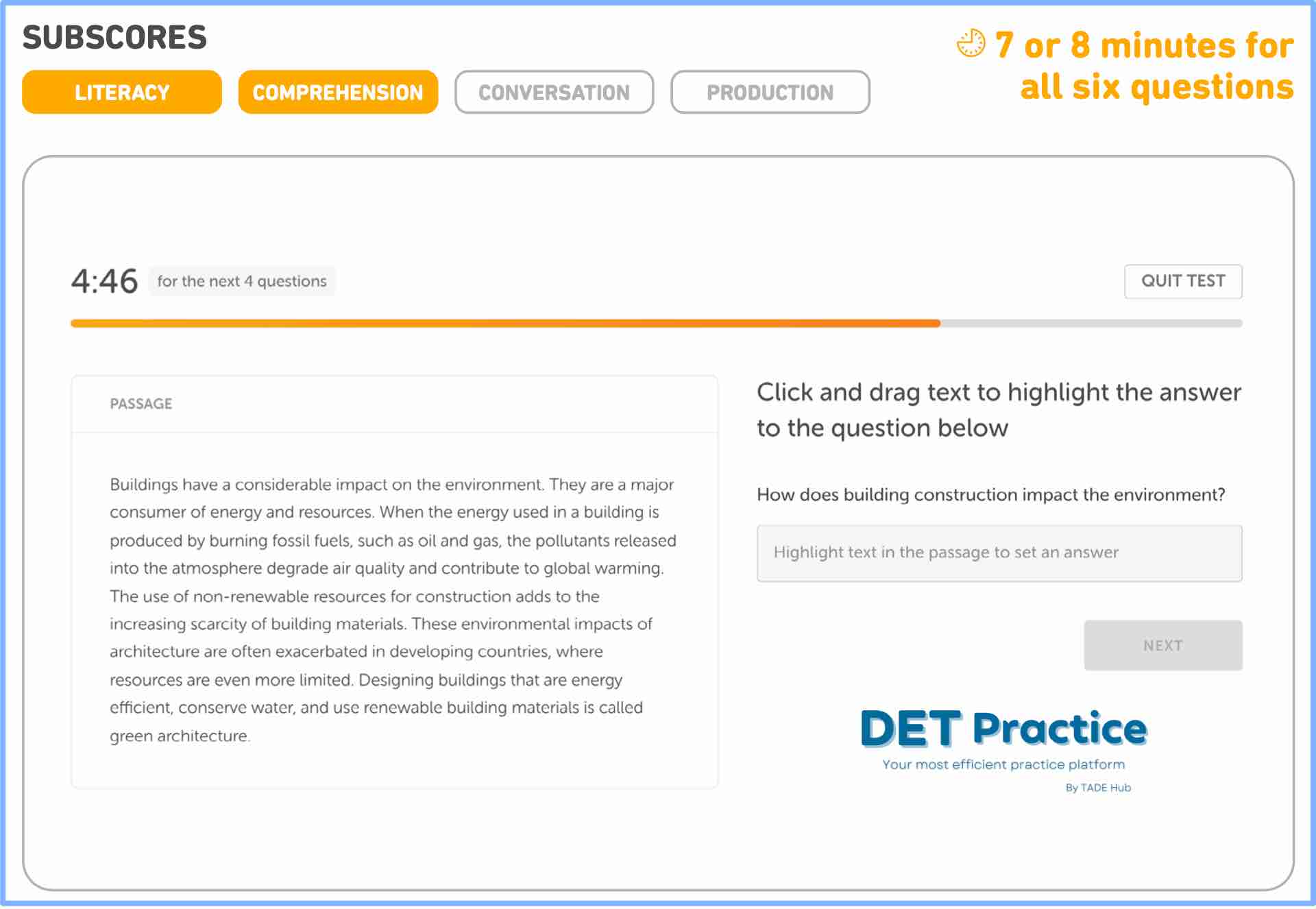 Duolingo Interactive reading 3, Duolingo Test preparation, DET platform, duolingo question types, DET Practice platform