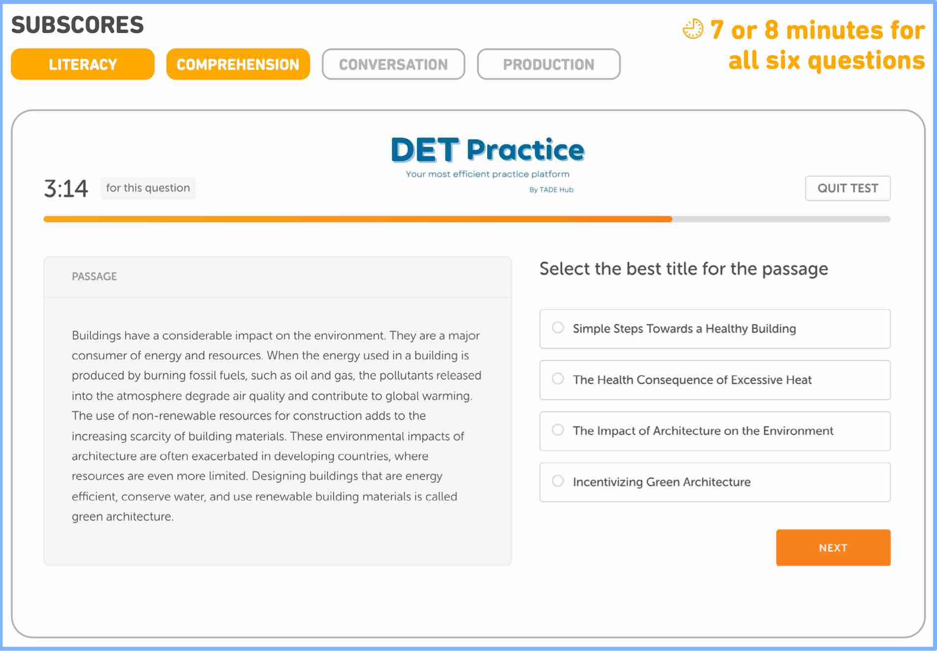 Duolingo Interactive reading 5, Duolingo Test preparation, DET platform, duolingo question types, DET Practice platform