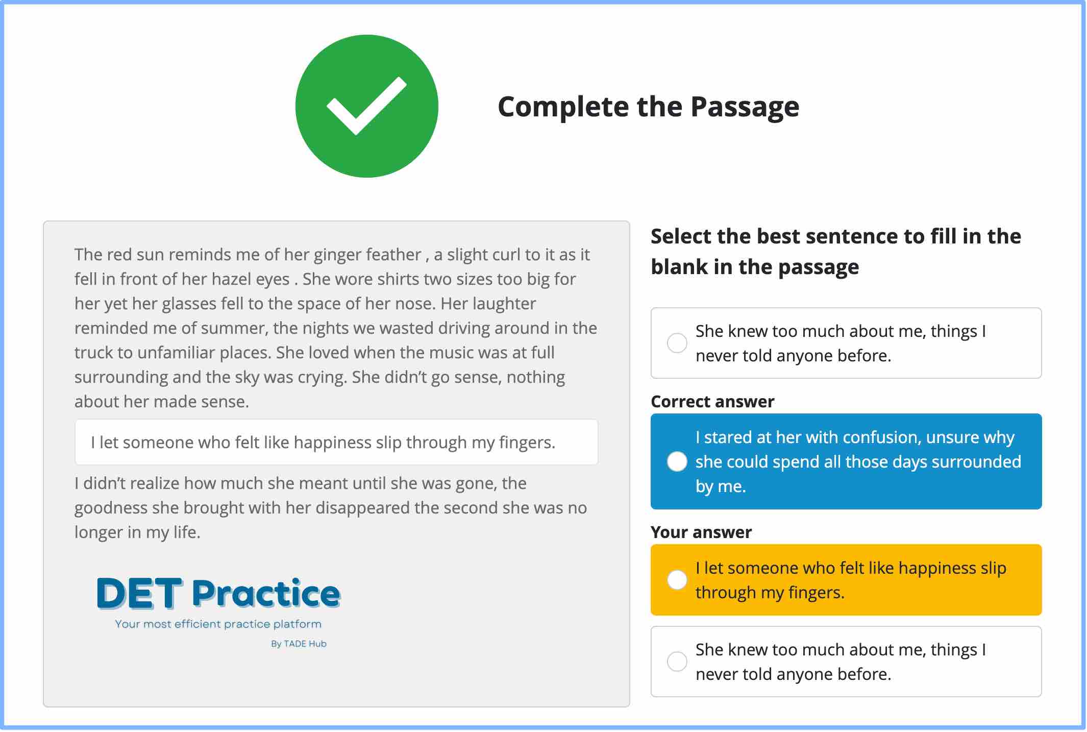 Interactive reading complete the passage, Duolingo Test preparation, DET platform, duolingo question types, DET Practice platform