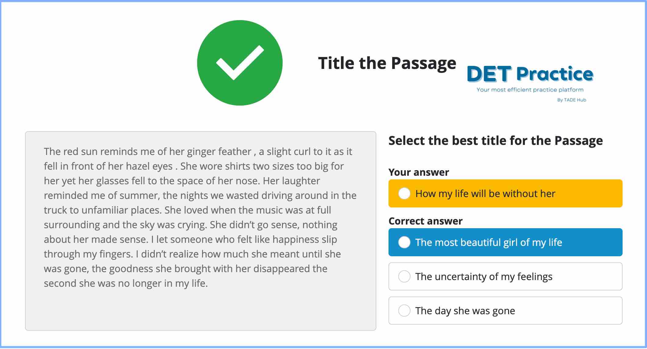 Interactive reading title the passage, Duolingo Test preparation, DET platform, duolingo question types, DET Practice platform