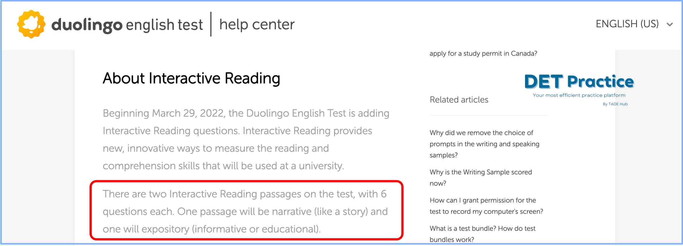 Interactive Reading topics, Duolingo Test preparation, DET platform, duolingo question types, DET Practice platform