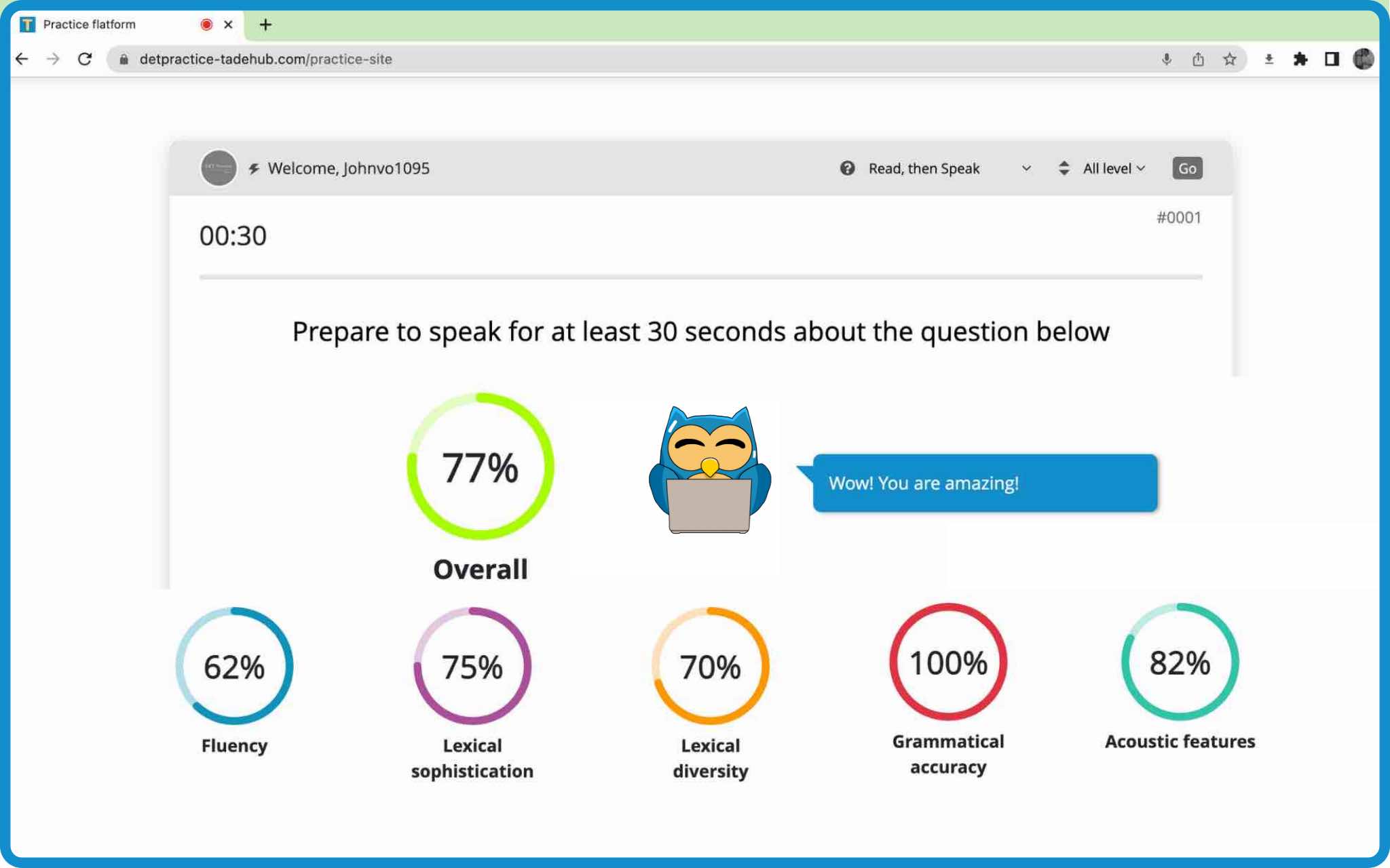 automatic-feedback-duolingo-test, det practice platform, Duolingo Test preparation, instant duolingo feedback