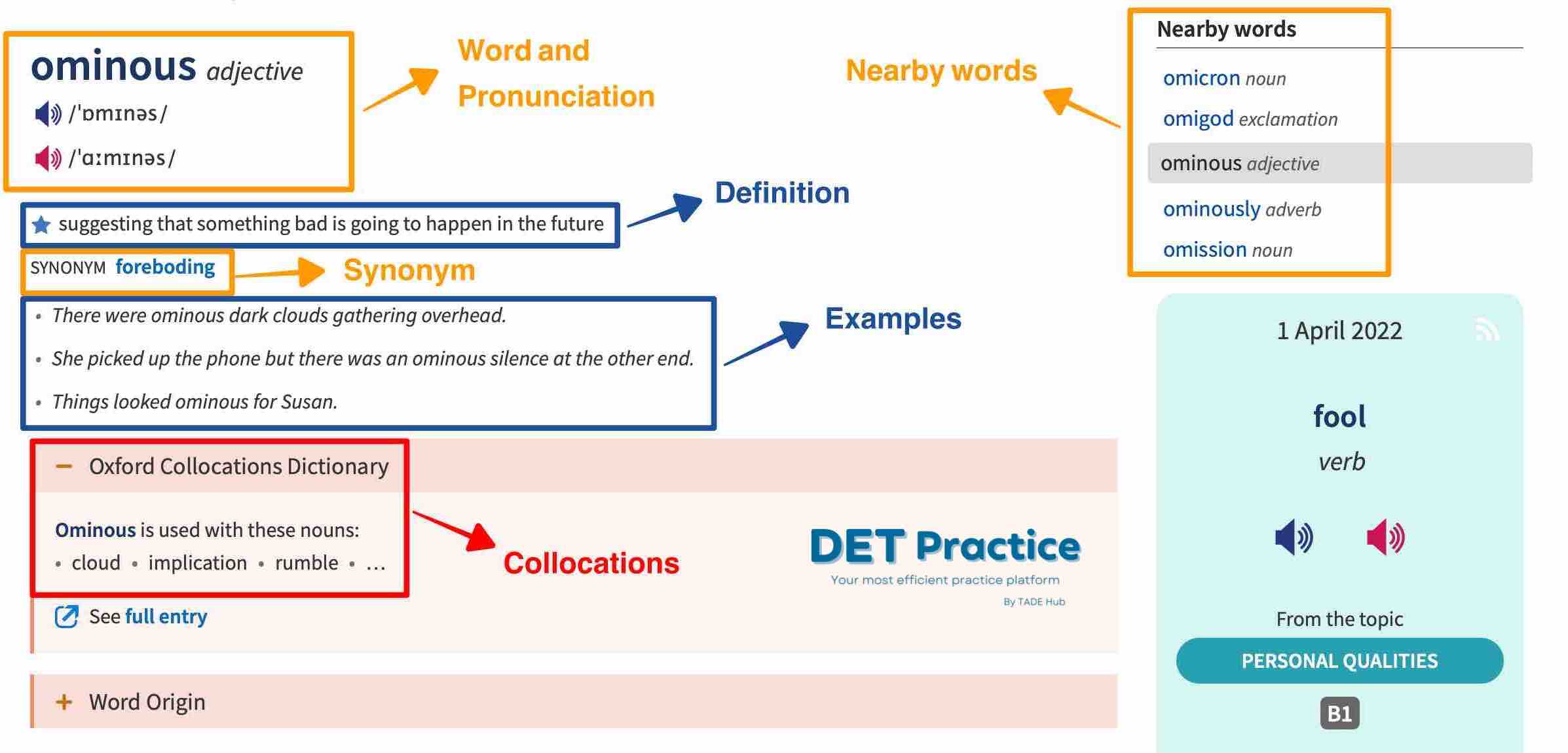 Oxford dictionary duolingo test, det practice platform, Duolingo Test preparation, new words