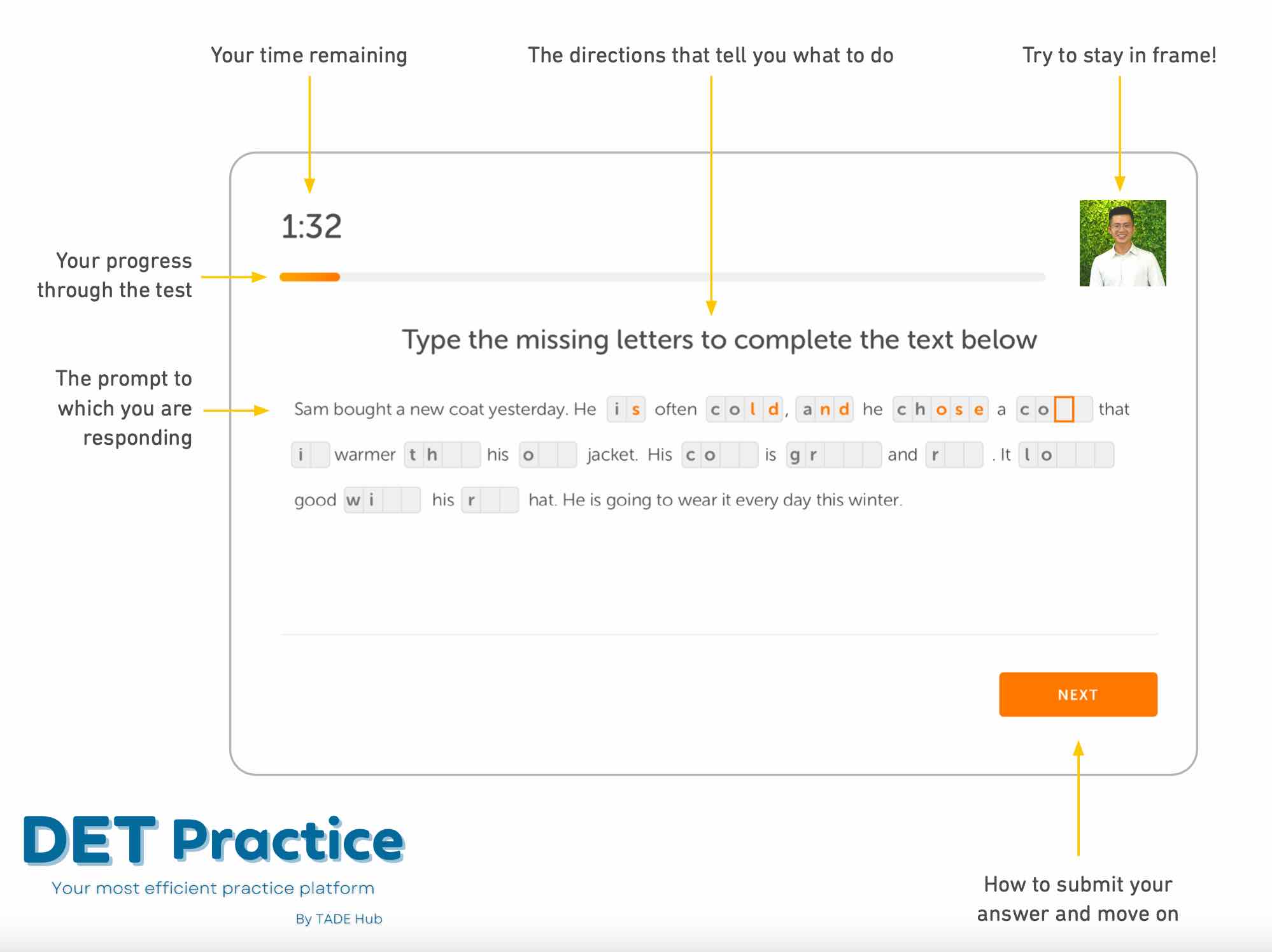 Duolingo English test practice, det English test preparation, diagram of a question, Duolingo question type