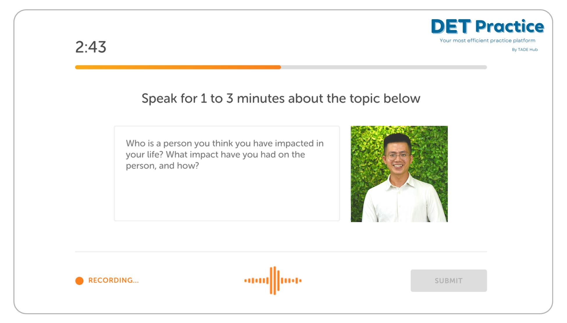 duolingo speaking sample, Duolingo English test practice, Duolingo Test preparation, question type, speaking skills