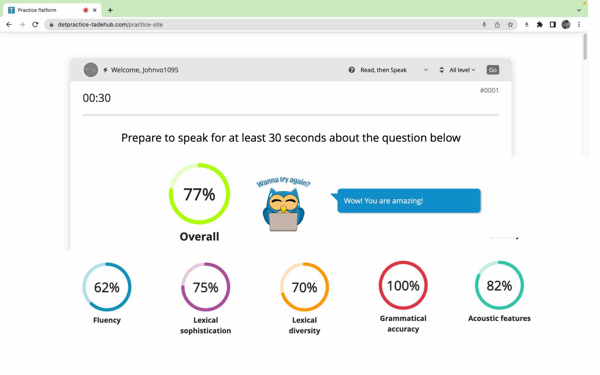 automatically instant feedback, det practice platform, Duolingo Test preparation, Duolingo Test grading elements