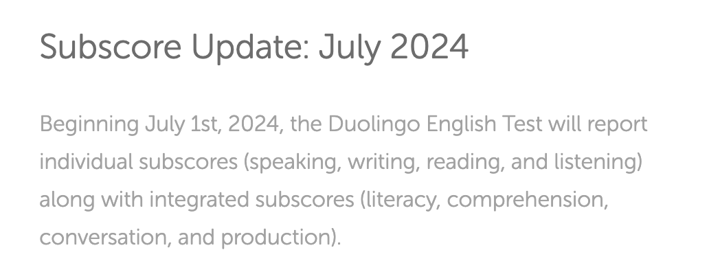 Score update from July 2024, DET Ready, DET Ready Practice, Duolingo English Test, DET Practice Platform