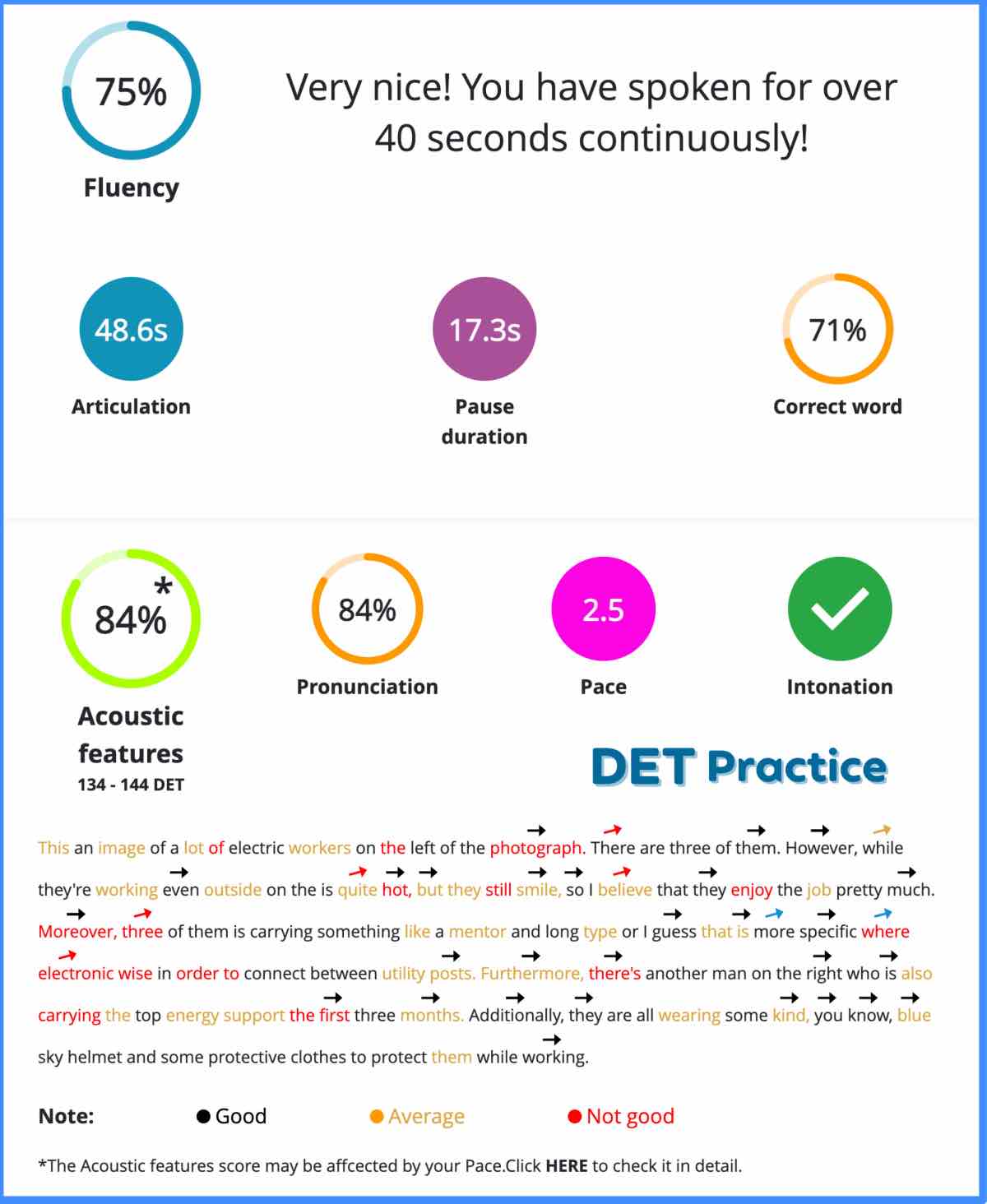 duolingo test speaking feedback, duolingo practice test, duolingo English test, DET Practice platform, duolingo fluency, duolingo acoustic features