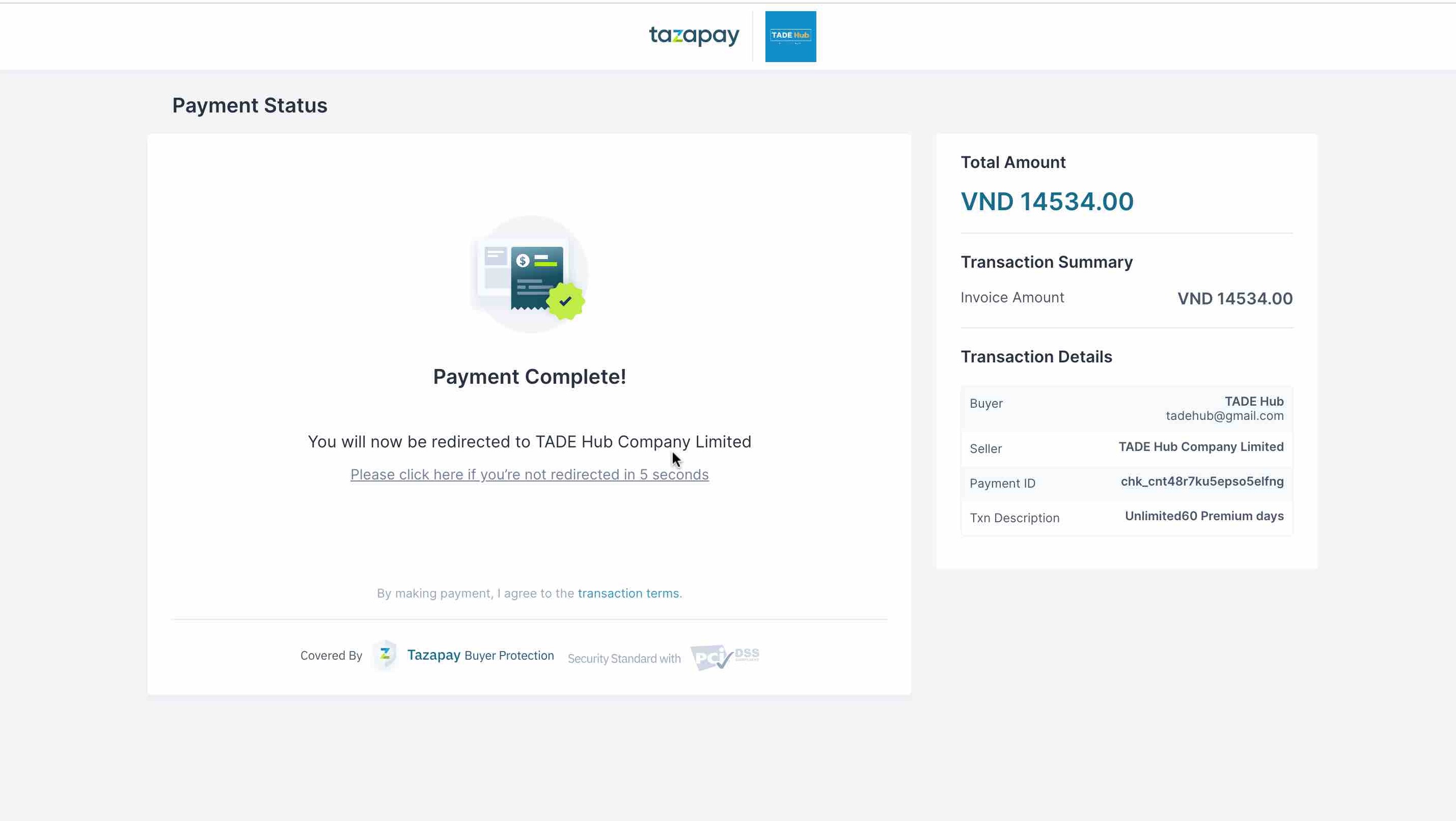 Step 3-Tazapay payment confirmed, Duolingo English Test, DET Practice Platform, DET Ready, DET Preparation course